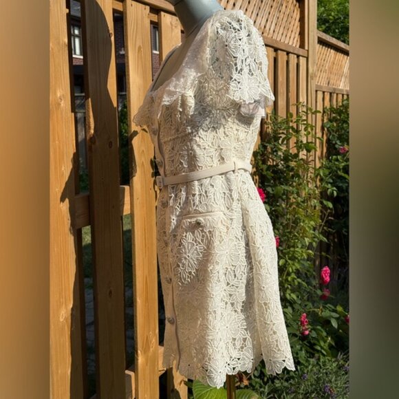 🆕 SELF-PORTRAIT 🧿 NWT Cream Guipure Lace Belted Mini Dress, Sz UK 12 US 8 - Picture 9 of 16
